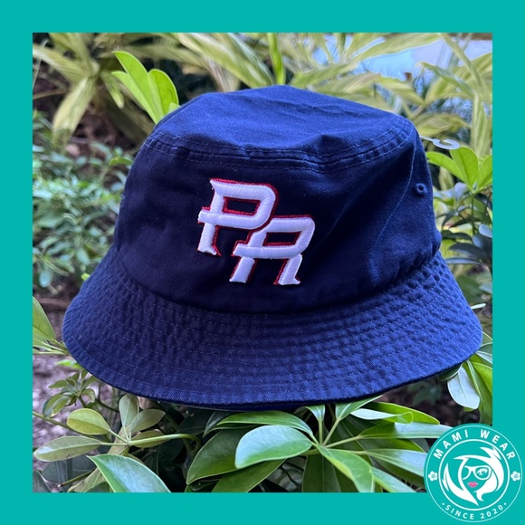 Navy Blue Puerto Rico embroidered PR Team Logo Bucket Hat - Picture 2 of 2